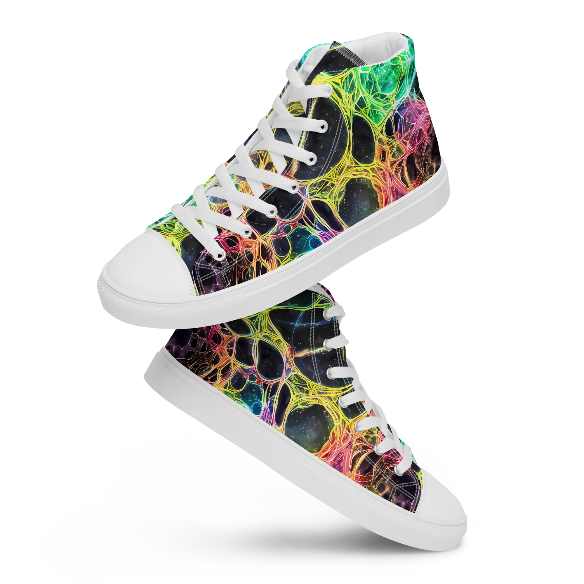 Neon Celestial Web on Women's High Top Canvas Shoes — Front