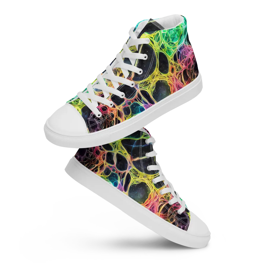 Neon Celestial Web on Women's High Top Canvas Shoes — Front