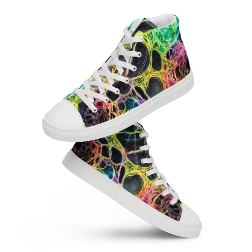 Neon Celestial Web on a Women's High Top Canvas Shoes