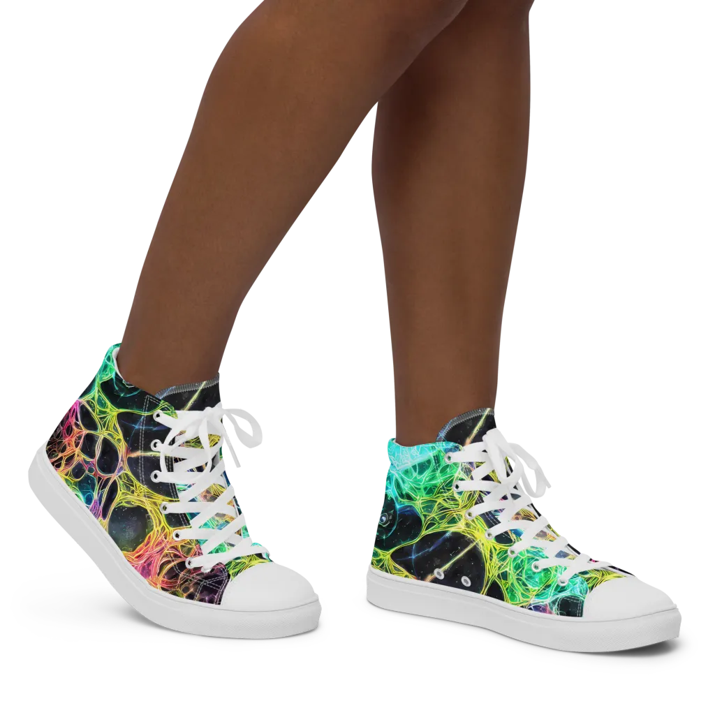 Neon Celestial Web on Women's High Top Canvas Shoes — Right