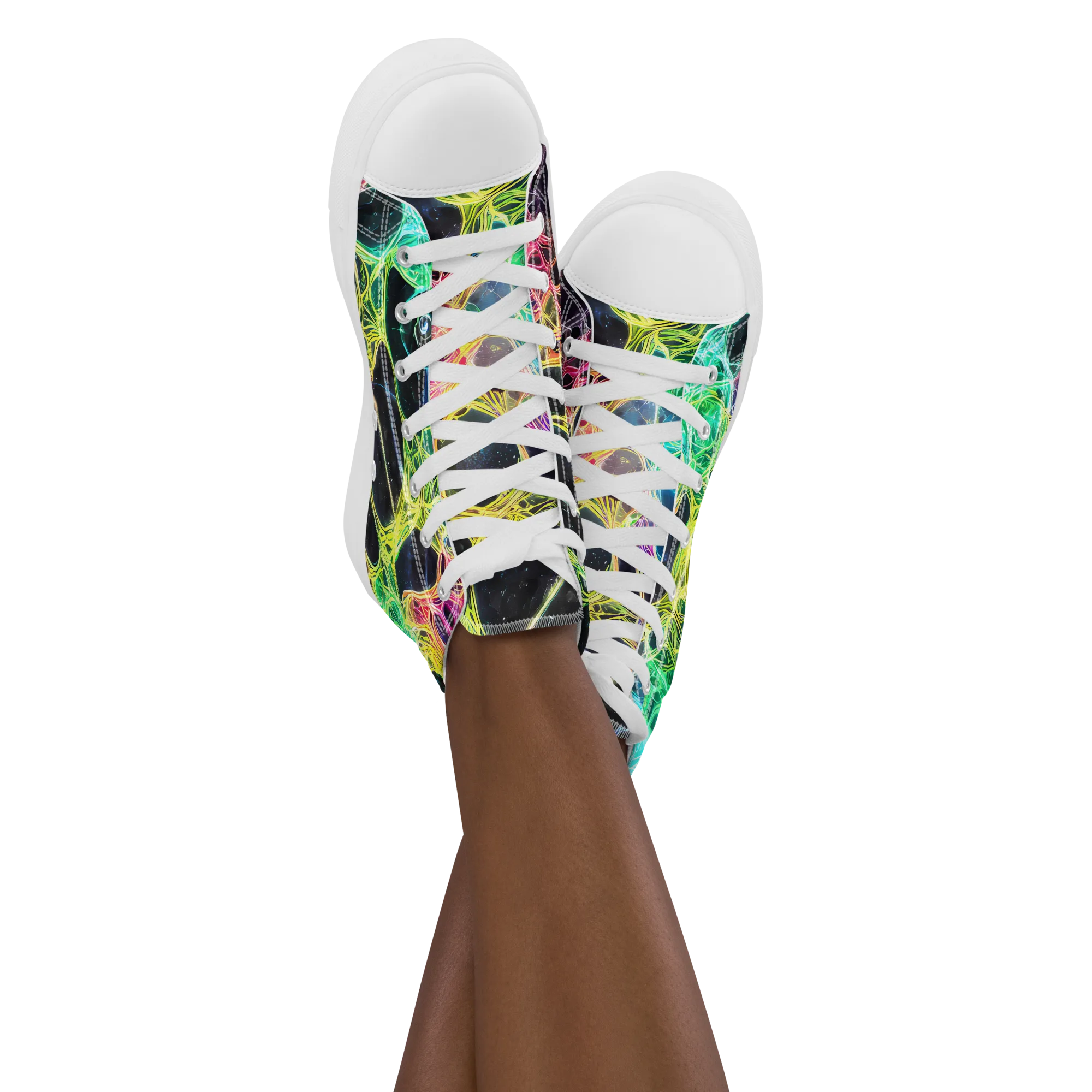 Neon Celestial Web on Women's High Top Canvas Shoes — Front