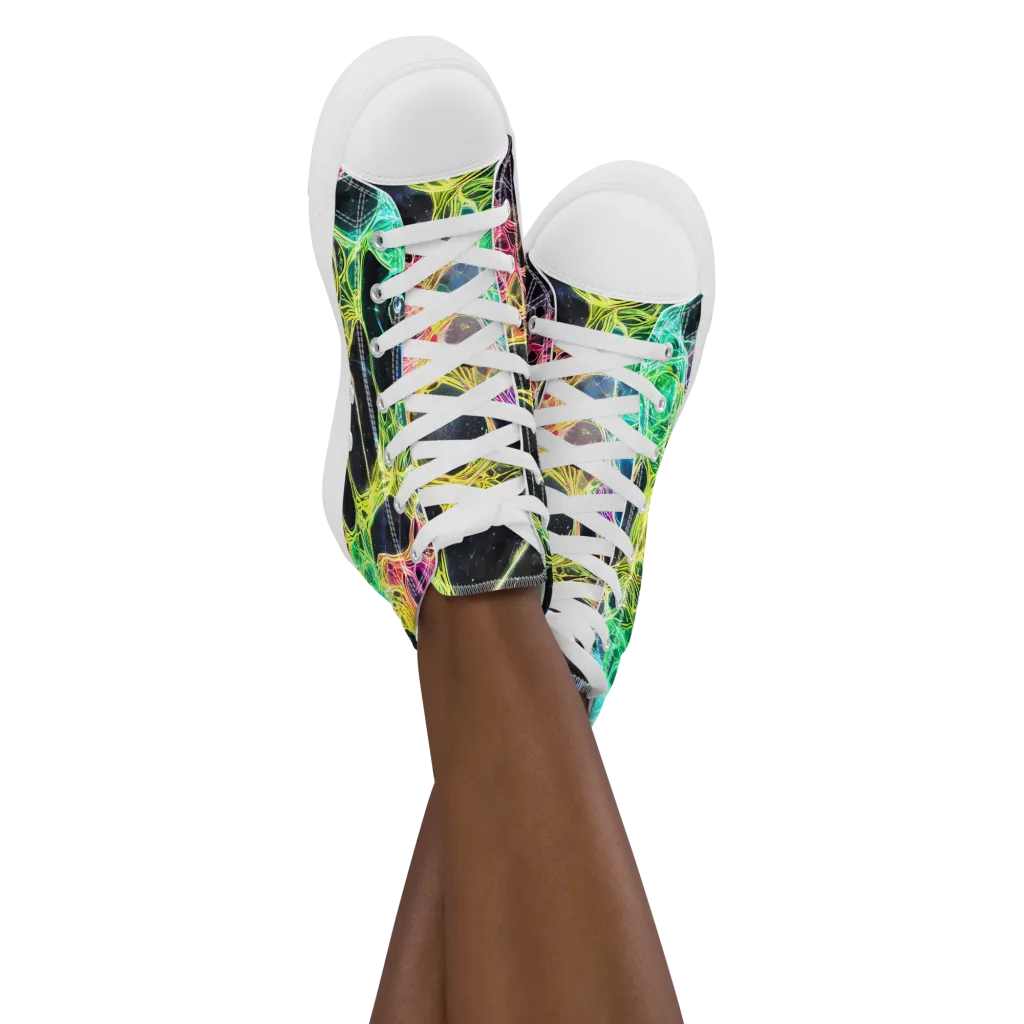 Neon Celestial Web on Women's High Top Canvas Shoes — Front