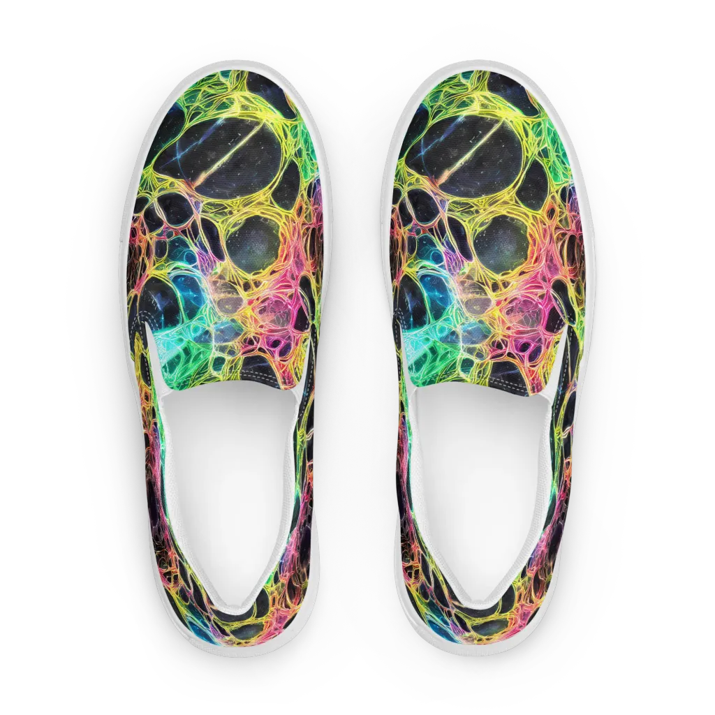 Neon Celestial Web on Men's Slip-On Canvas Shoes — Front