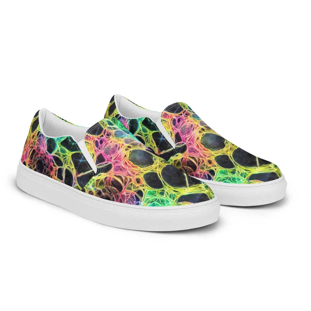 Neon Celestial Web on Men's Slip-On Canvas Shoes — Right Front