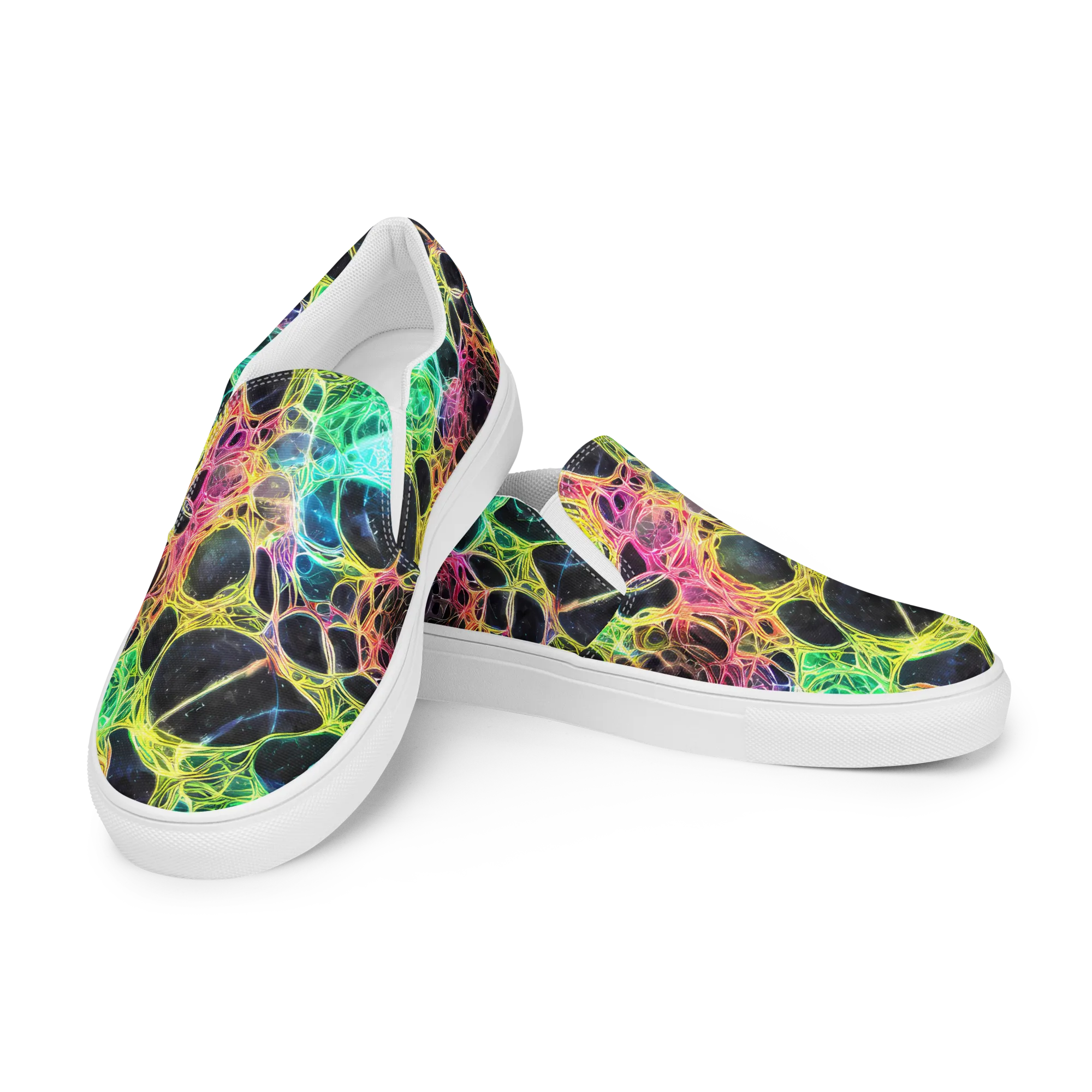 Neon Celestial Web on Men's Slip-On Canvas Shoes — Left Front