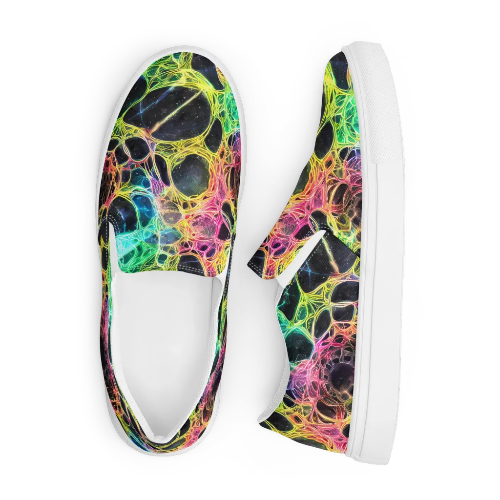 Neon Celestial Web on Men's Slip-On Canvas Shoes — Front