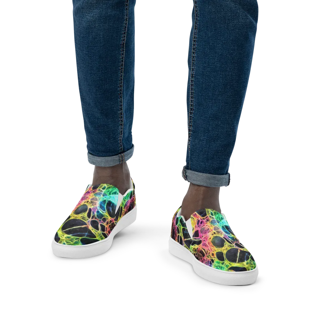 Neon Celestial Web on Men's Slip-On Canvas Shoes — Front