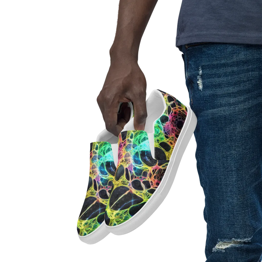 Neon Celestial Web on Men's Slip-On Canvas Shoes — Left Front