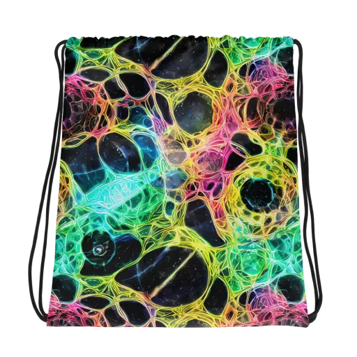 Neon Celestial Web on a Drawstring Bag