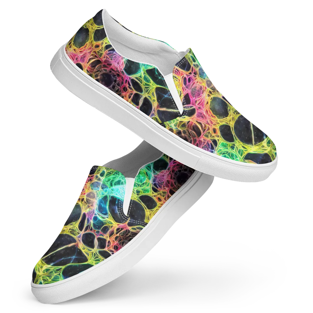 Neon Celestial Web on Women's Slip-On Canvas Shoes — Front