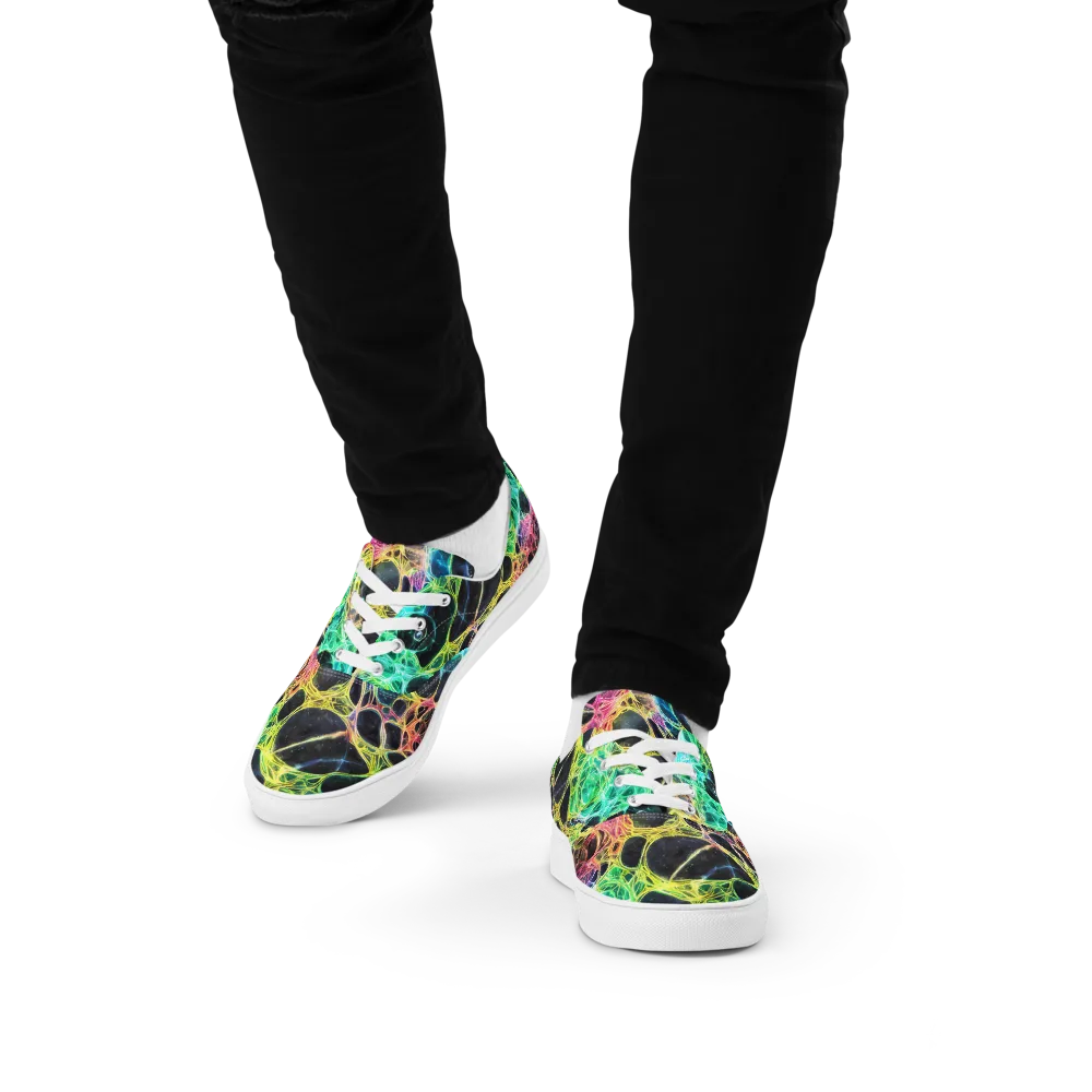 Neon Celestial Web on Men's Lace-Up Canvas Shoes — Front