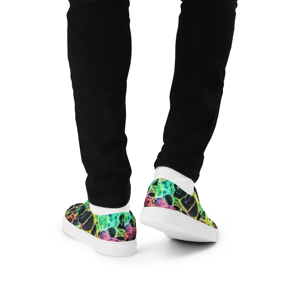 Neon Celestial Web on Men's Lace-Up Canvas Shoes — Back