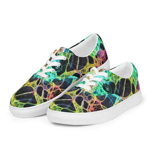 Neon Celestial Web on a Men's Lace-Up Canvas Shoes