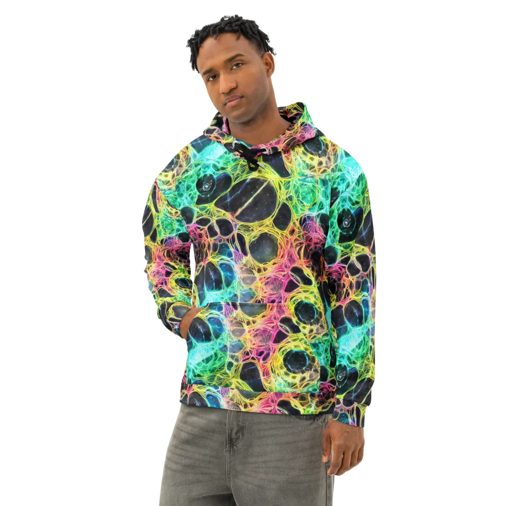 Neon Celestial Web on Cotton Hoodie — Left Front