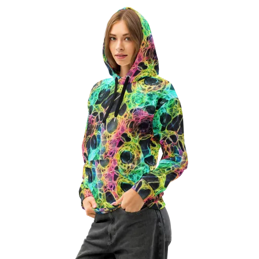 Neon Celestial Web on a Cotton Hoodie