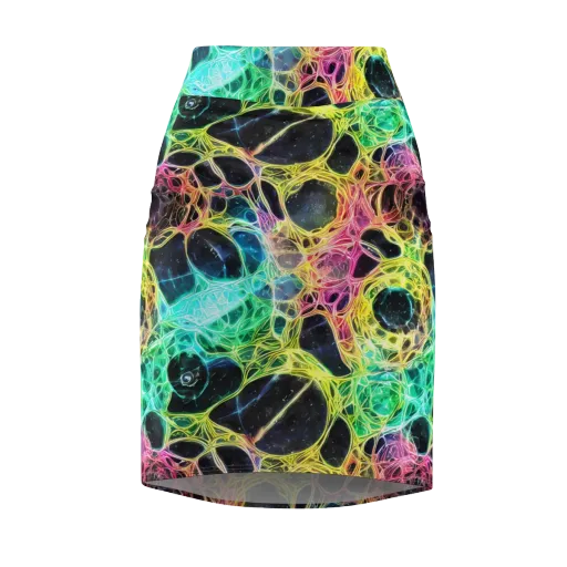 Neon Celestial Web on a Pencil Skirt