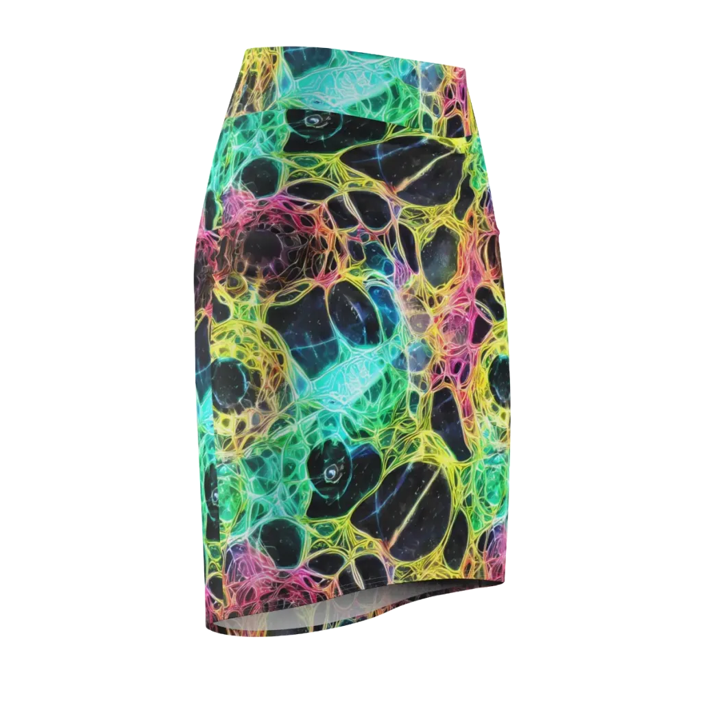 Neon Celestial Web on Pencil Skirt — Front Side