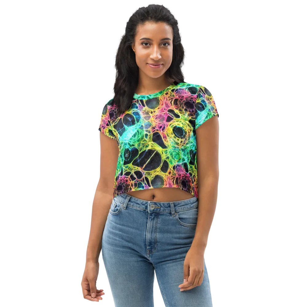 Neon Celestial Web on Crop Tee — Front