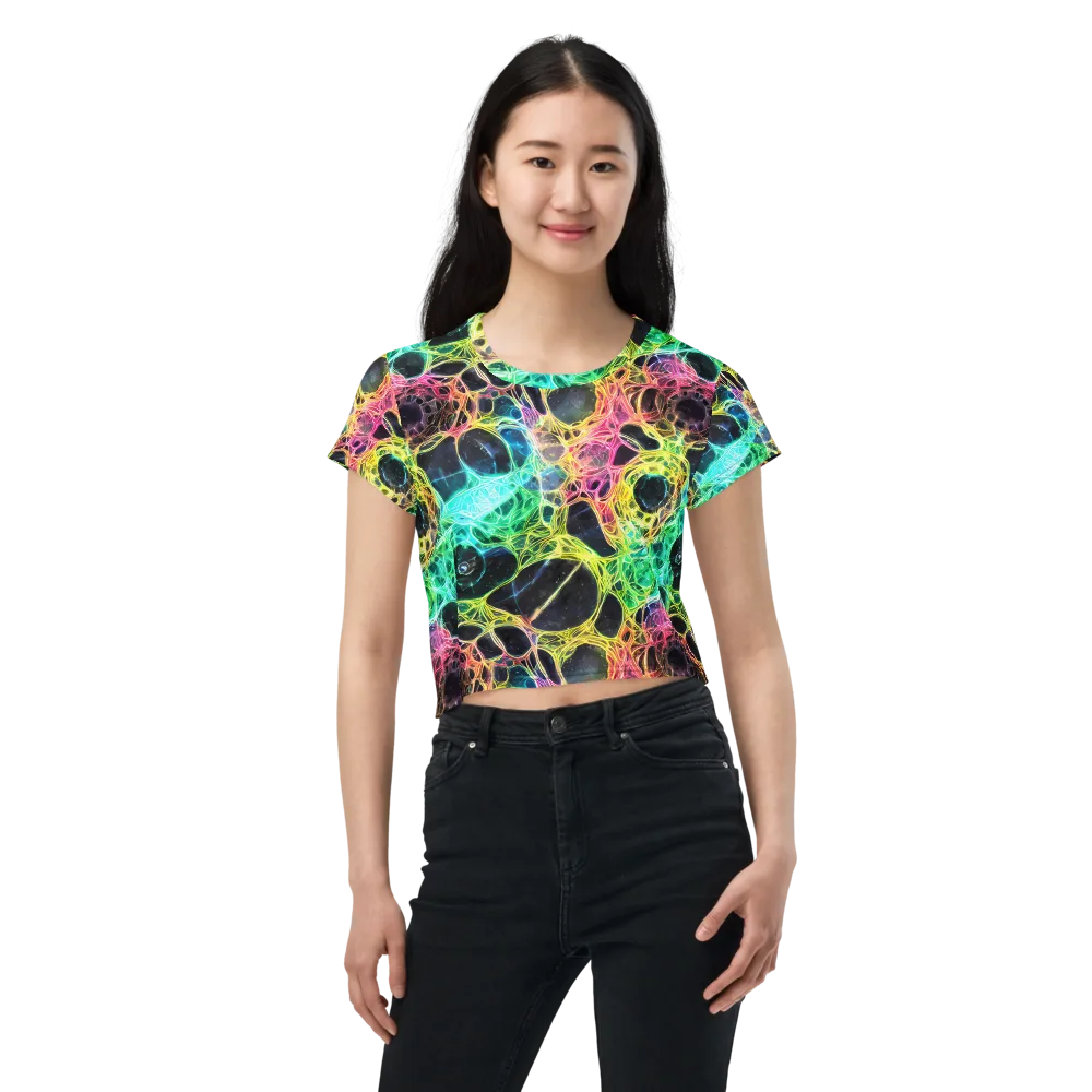 Neon Celestial Web on Crop Tee — Front