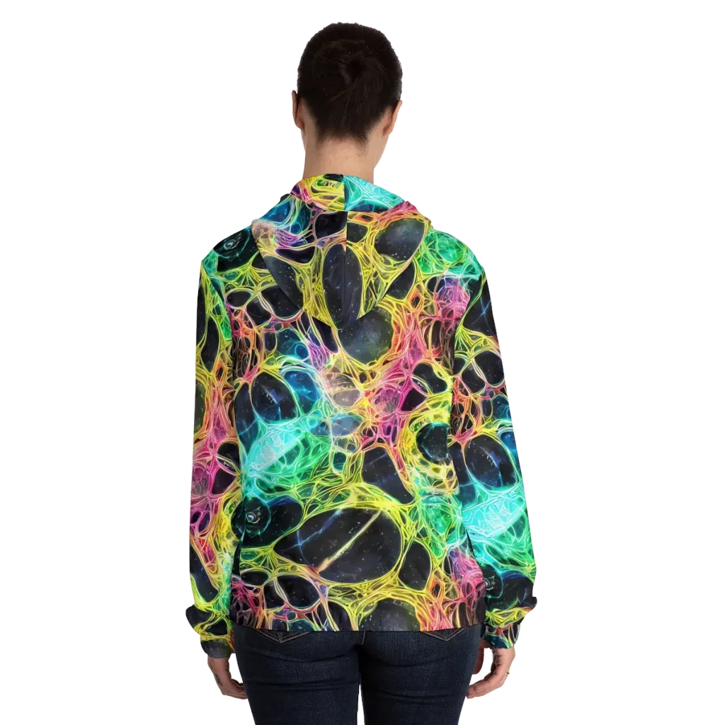 Neon Celestial Web on Women's Full-Zip Hoodie — Back On Person