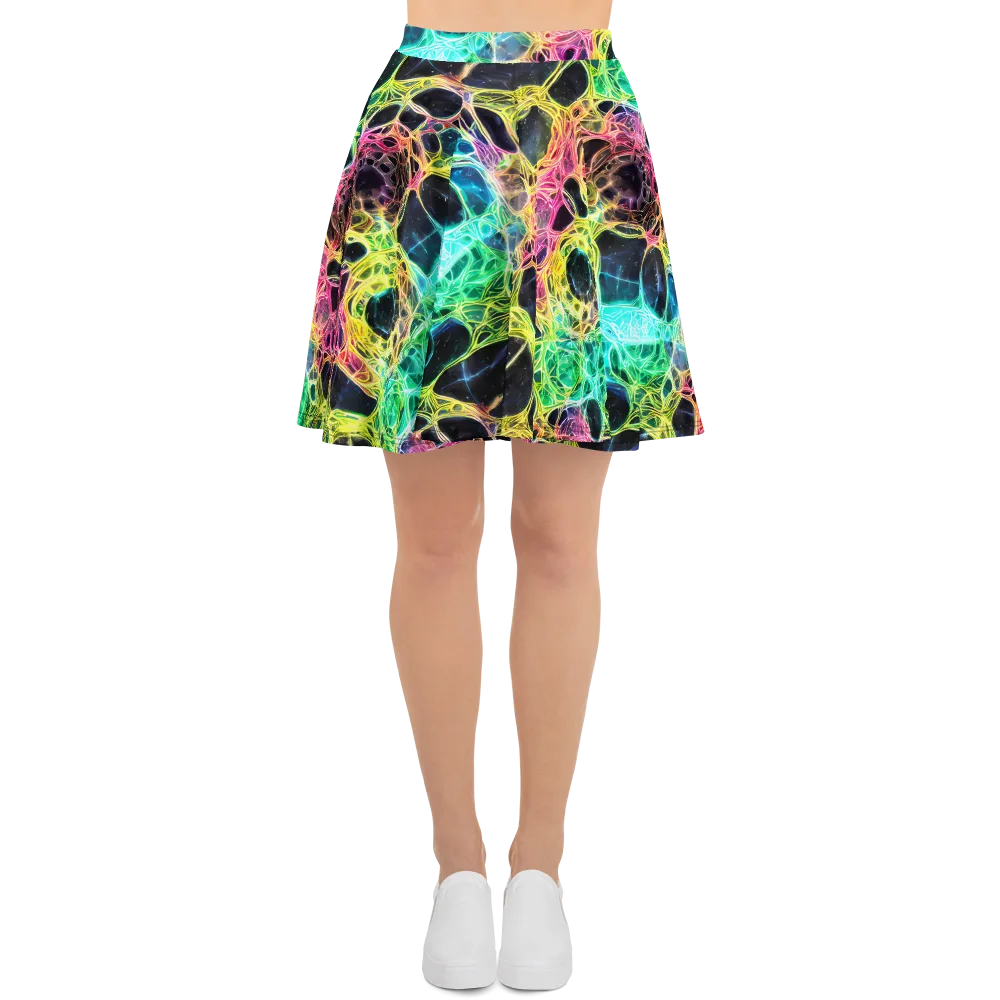 Neon Celestial Web on Skater Skirt — Front