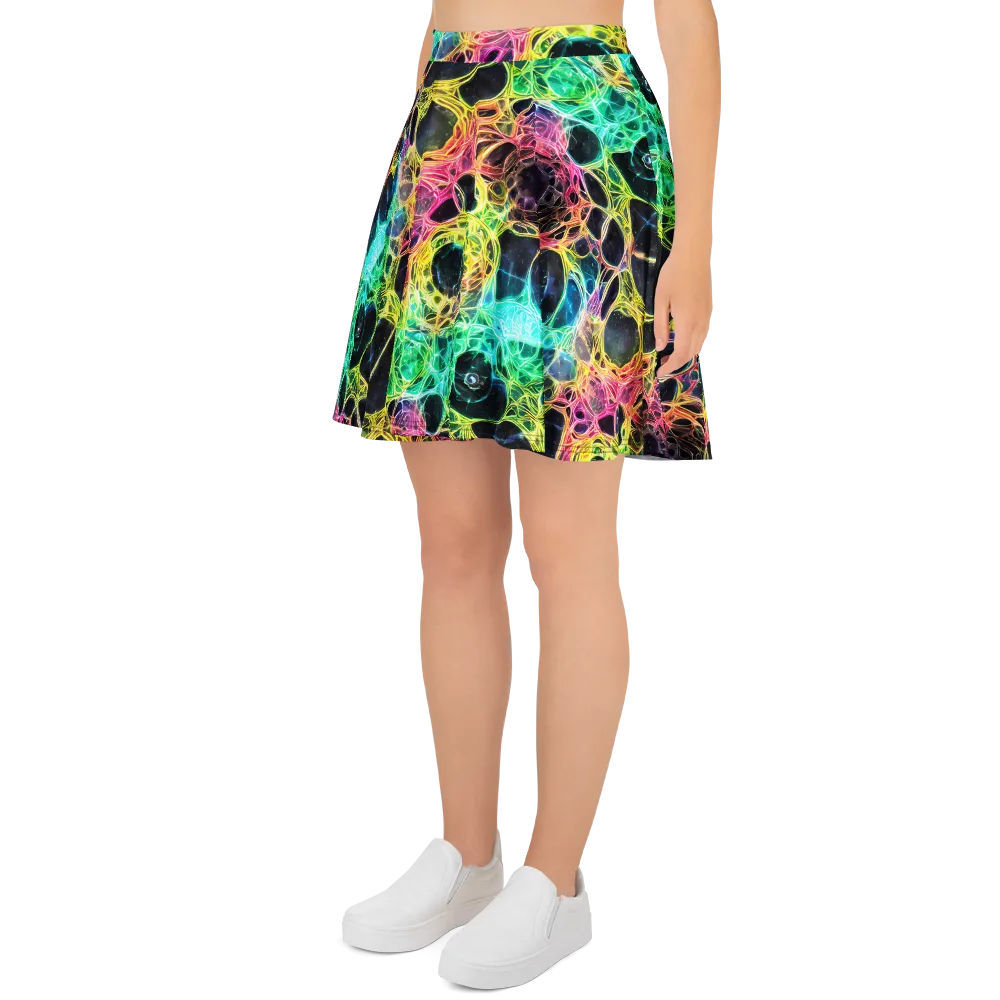 Neon Celestial Web on Skater Skirt — Left