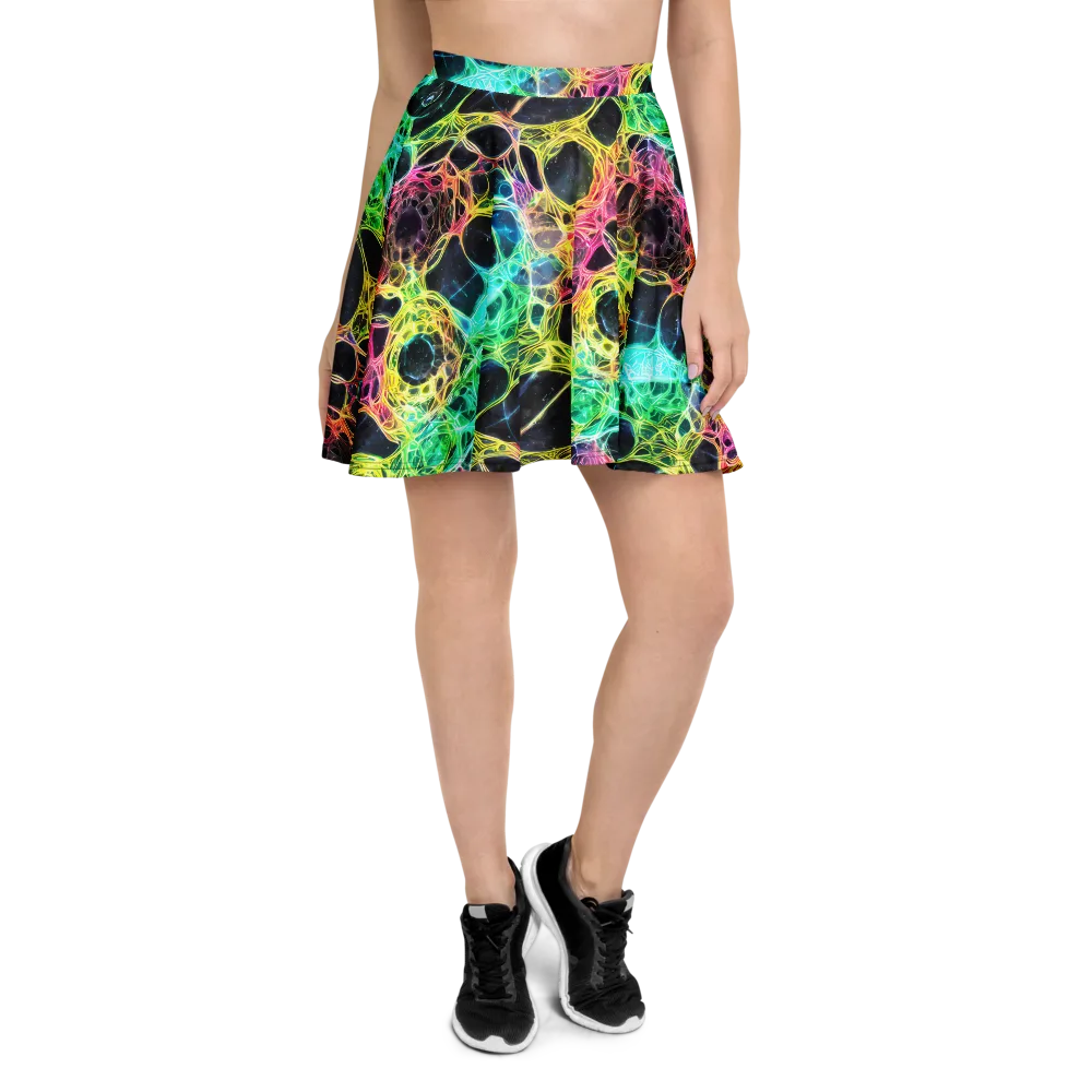 Neon Celestial Web on Skater Skirt — Front