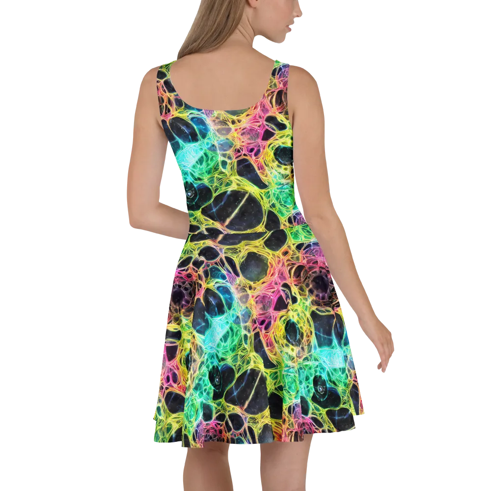 Neon Celestial Web on Skater Dress — Back