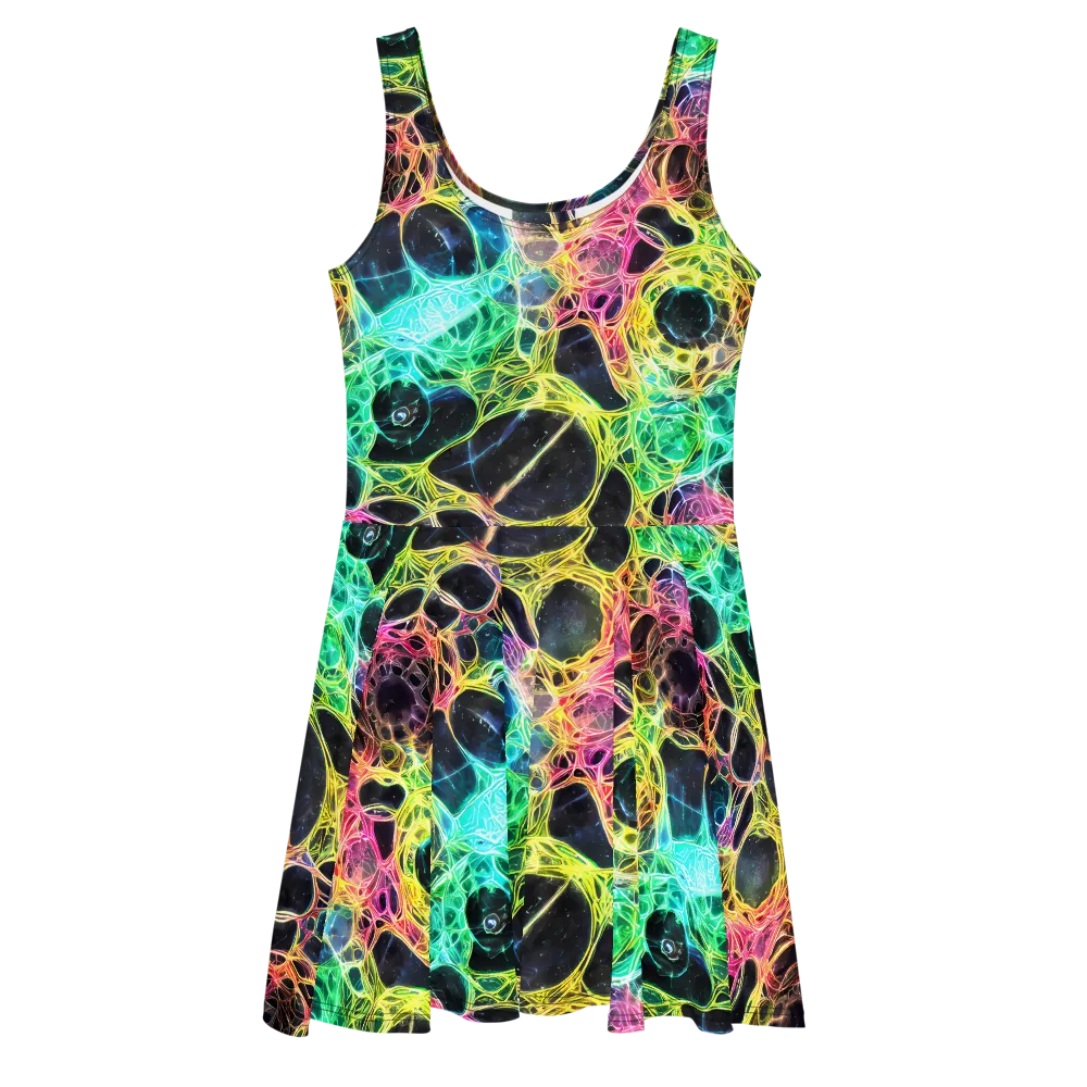 Neon Celestial Web on Skater Dress — Front
