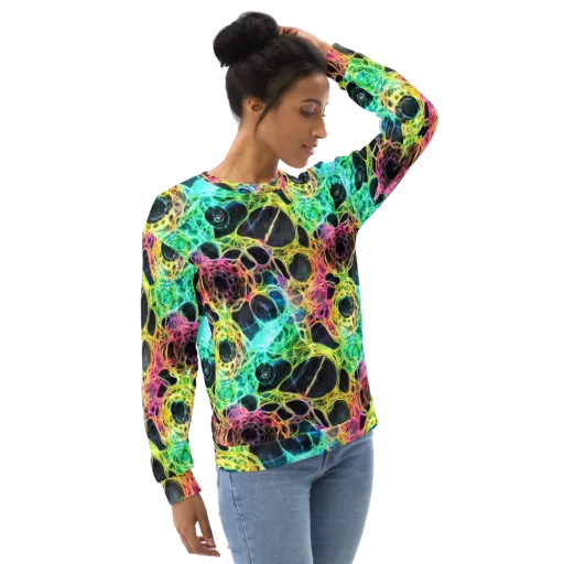 Neon Celestial Web on a Sweatshirt
