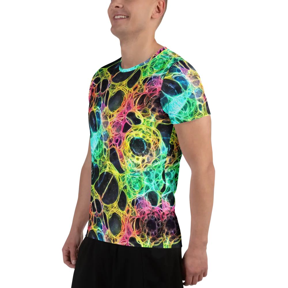 Neon Celestial Web on Men's Athletic T-Shirt — Left