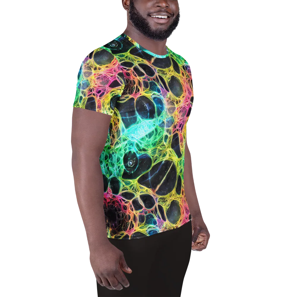 Neon Celestial Web on Men's Athletic T-Shirt — Right