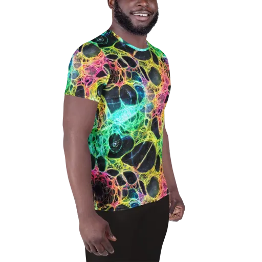Neon Celestial Web on a Men's Athletic T-Shirt