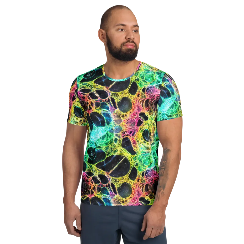 Neon Celestial Web on Men's Athletic T-Shirt — Front