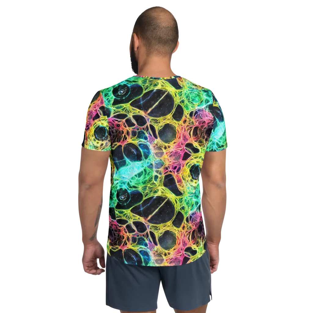 Neon Celestial Web on Men's Athletic T-Shirt — Back