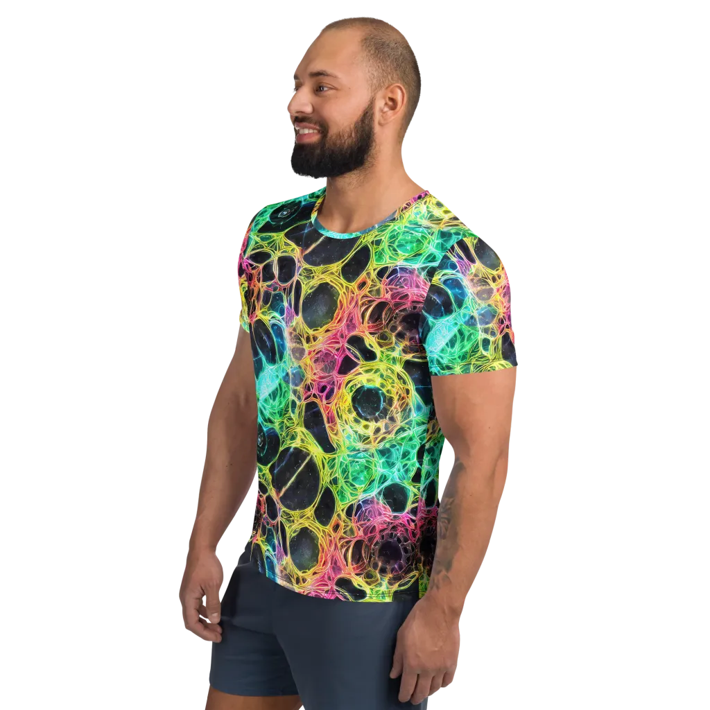 Neon Celestial Web on Men's Athletic T-Shirt — Left