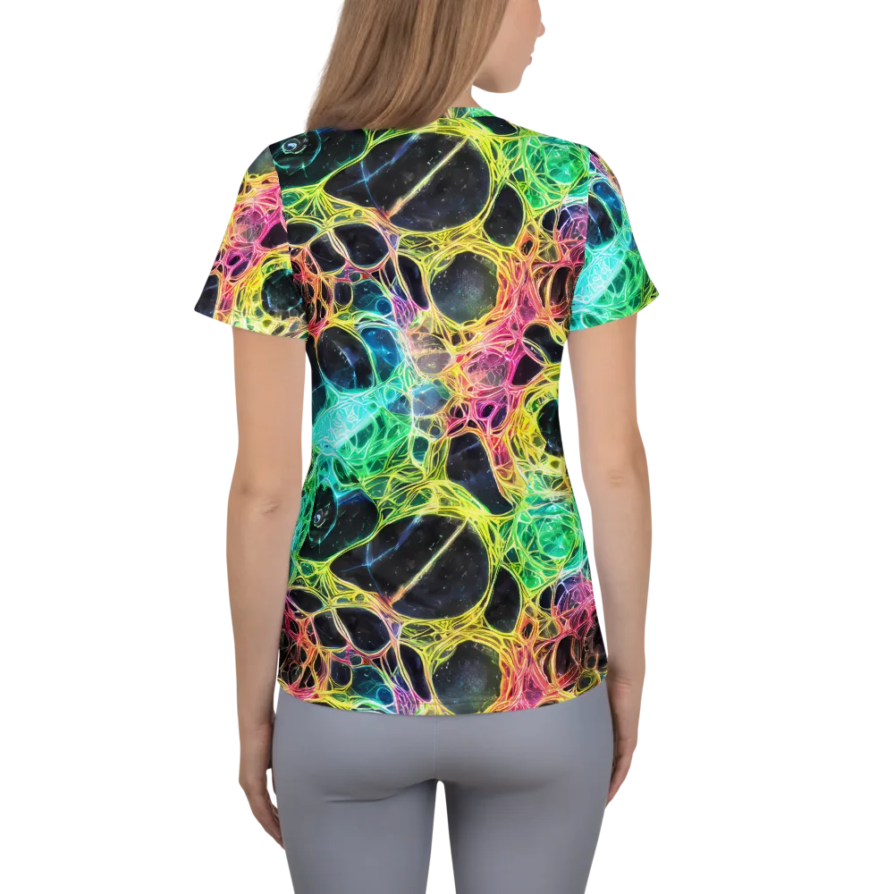 Neon Celestial Web on Women's Athletic T-Shirt — Back