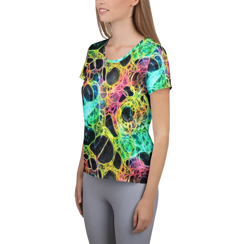 Neon Celestial Web on Women's Athletic T-Shirt — Left