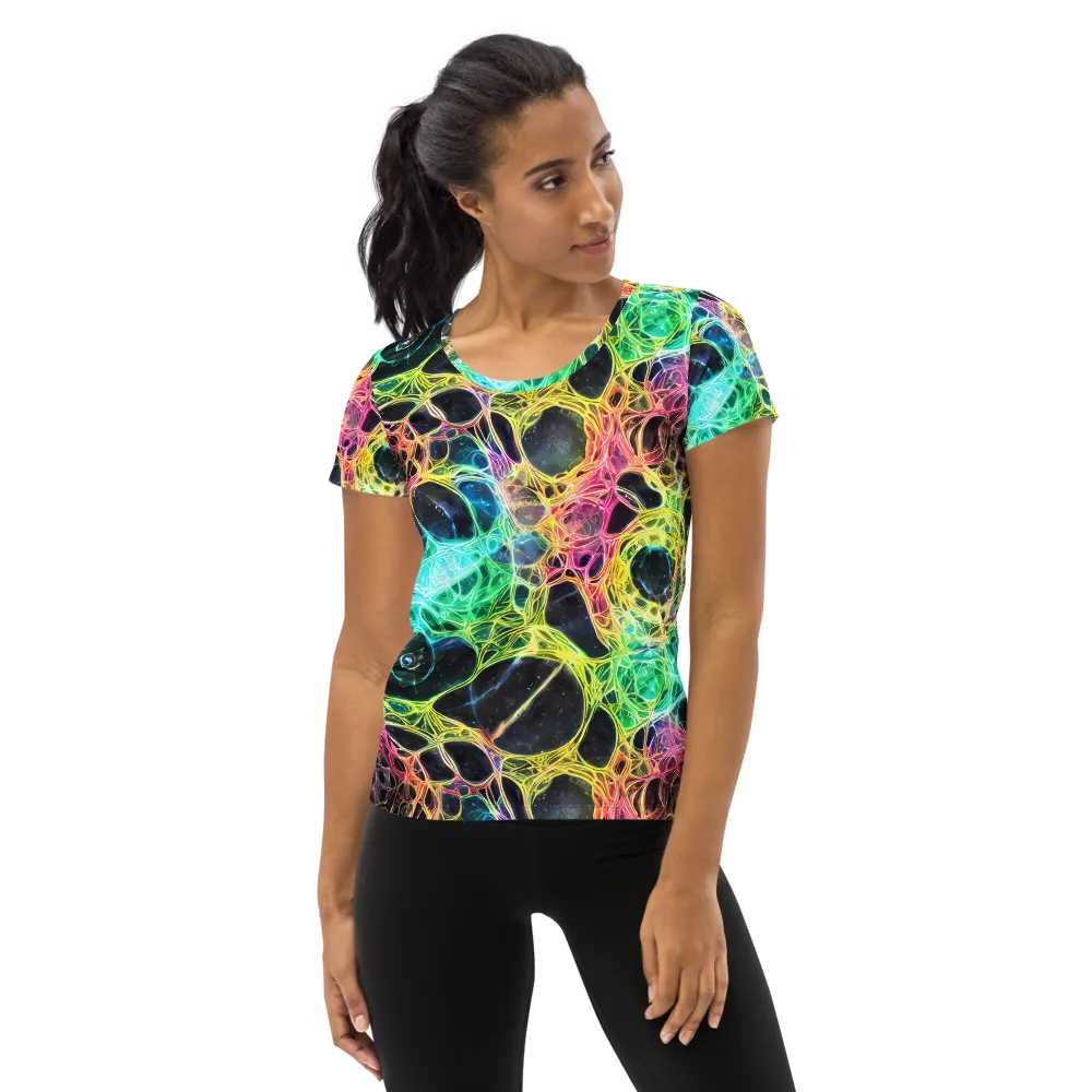 Neon Celestial Web on Women's Athletic T-Shirt — Front