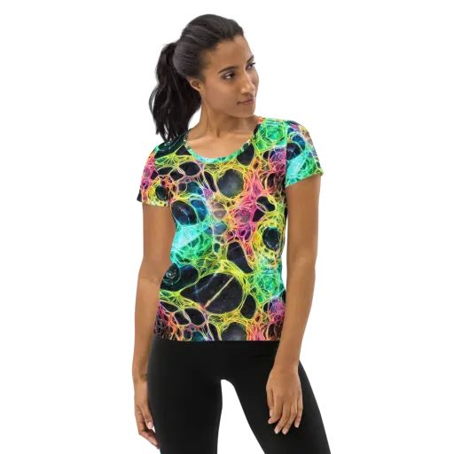 Neon Celestial Web on a Women's Athletic T-Shirt