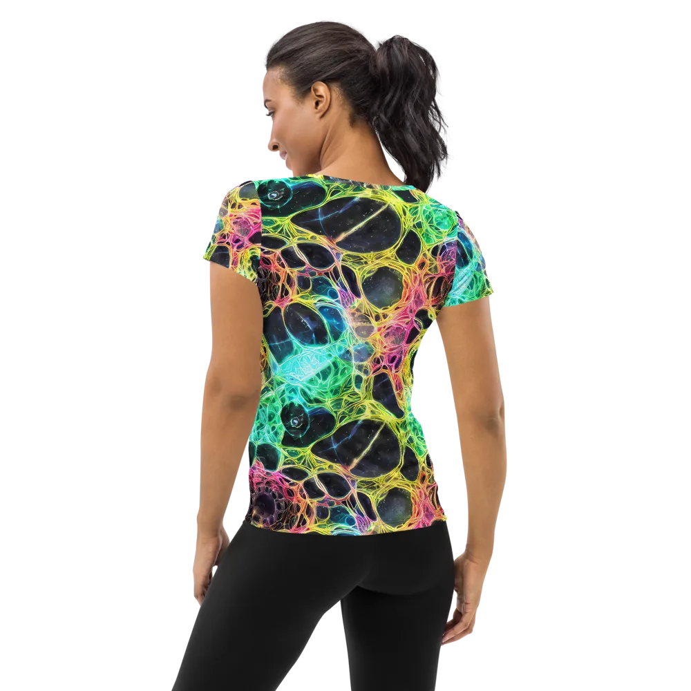 Neon Celestial Web on Women's Athletic T-Shirt — Back