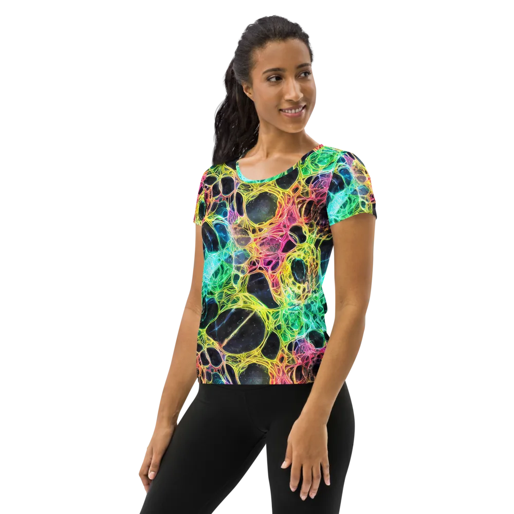 Neon Celestial Web on Women's Athletic T-Shirt — Left
