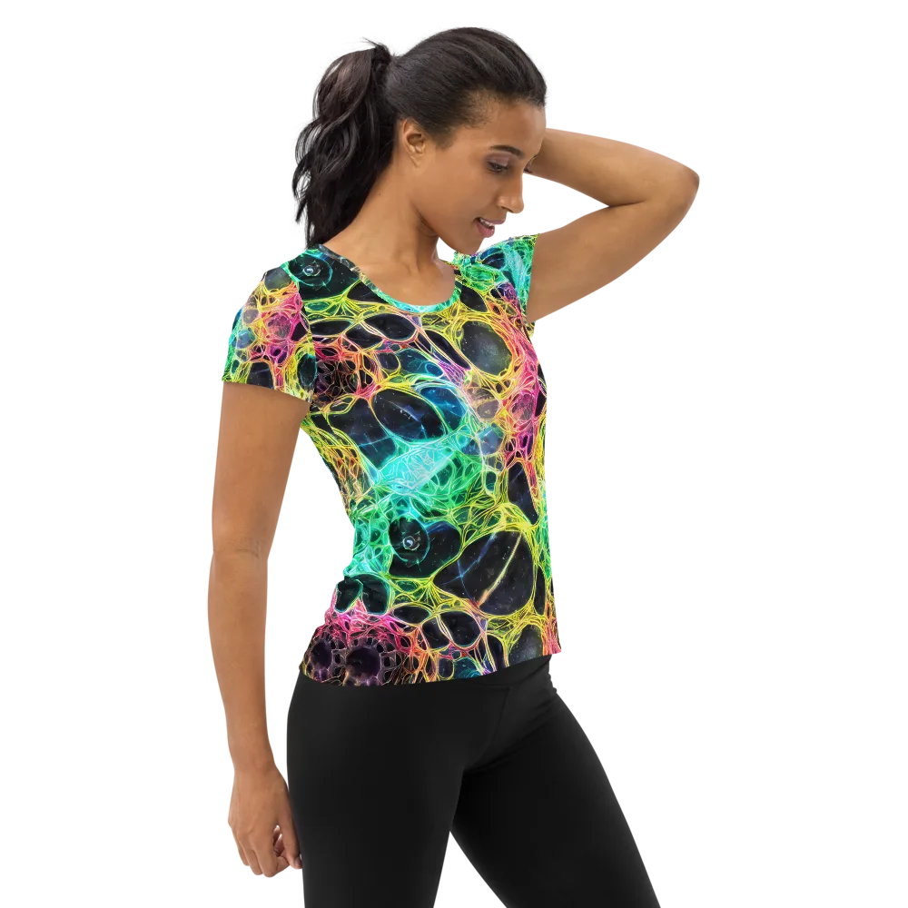 Neon Celestial Web on Women's Athletic T-Shirt — Right
