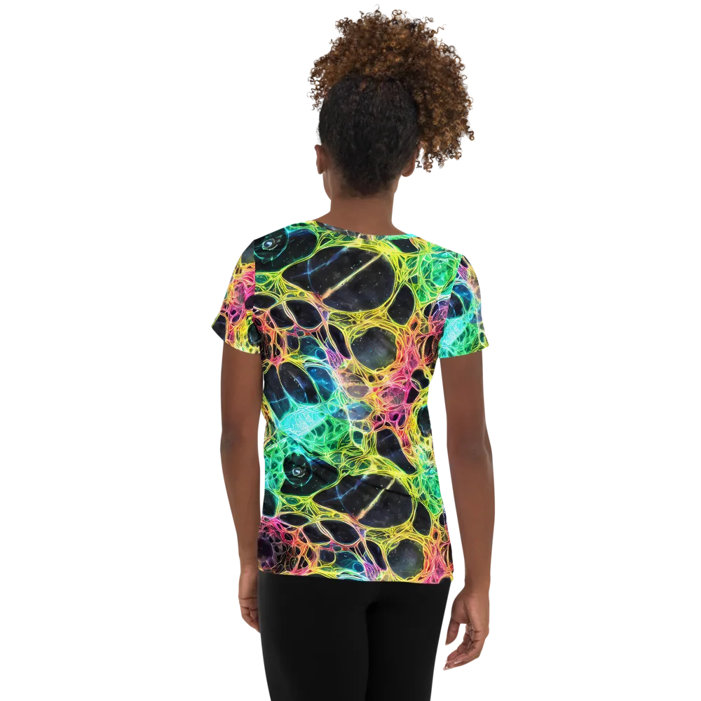 Neon Celestial Web on Women's Athletic T-Shirt — Back