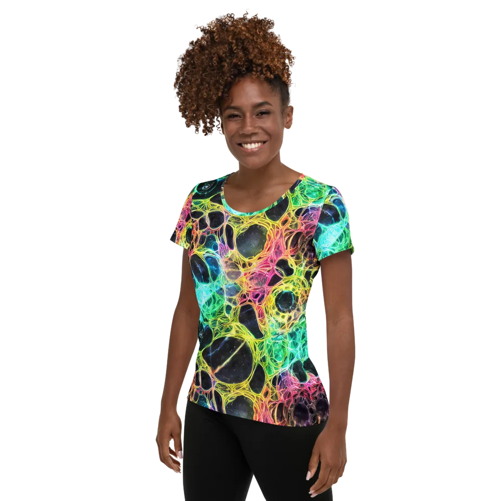 Neon Celestial Web on Women's Athletic T-Shirt — Left