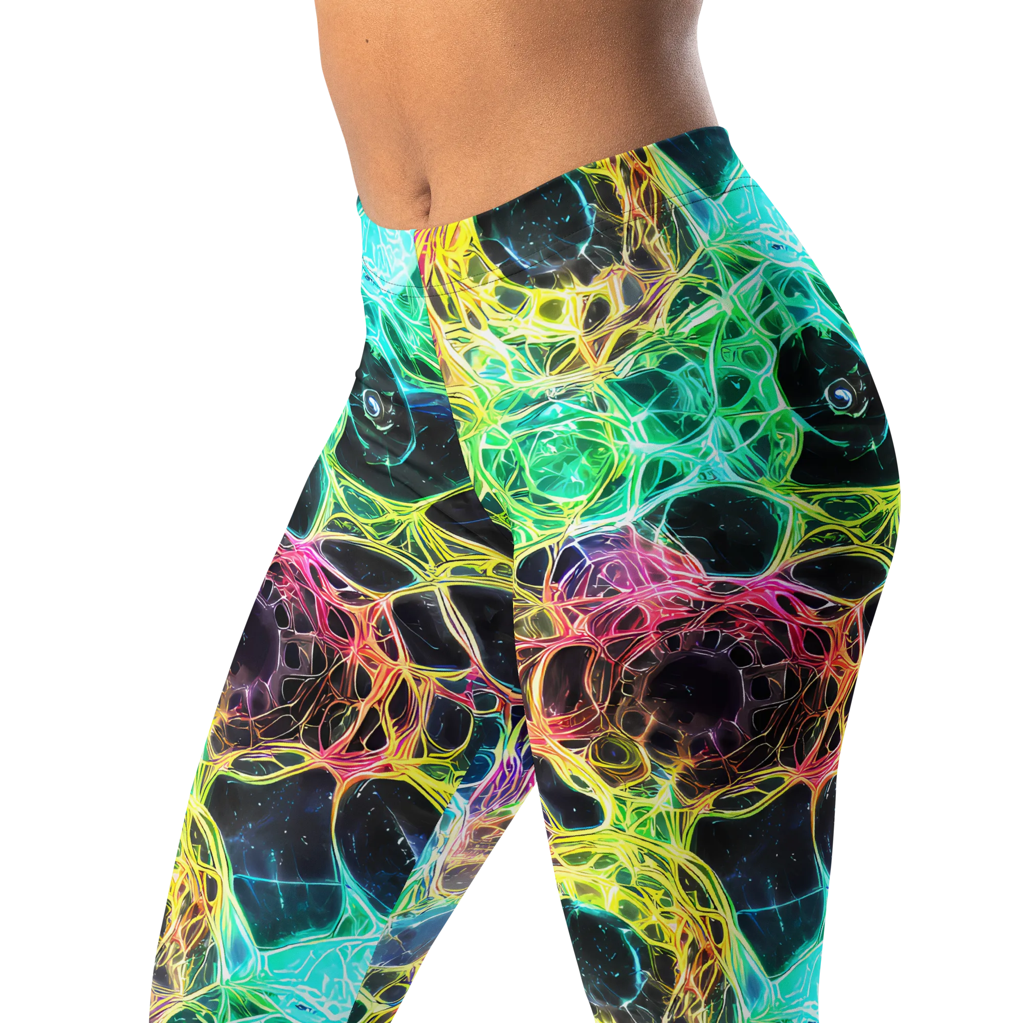 Neon Celestial Web on Leggings — Left Front
