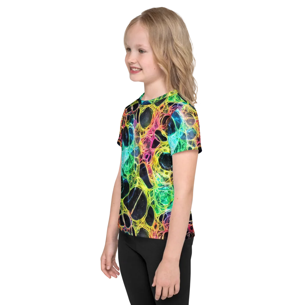 Neon Celestial Web on Kids Crew Neck T-Shirt — Left