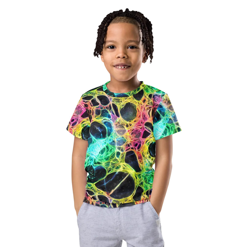 Neon Celestial Web on Kids Crew Neck T-Shirt — Front