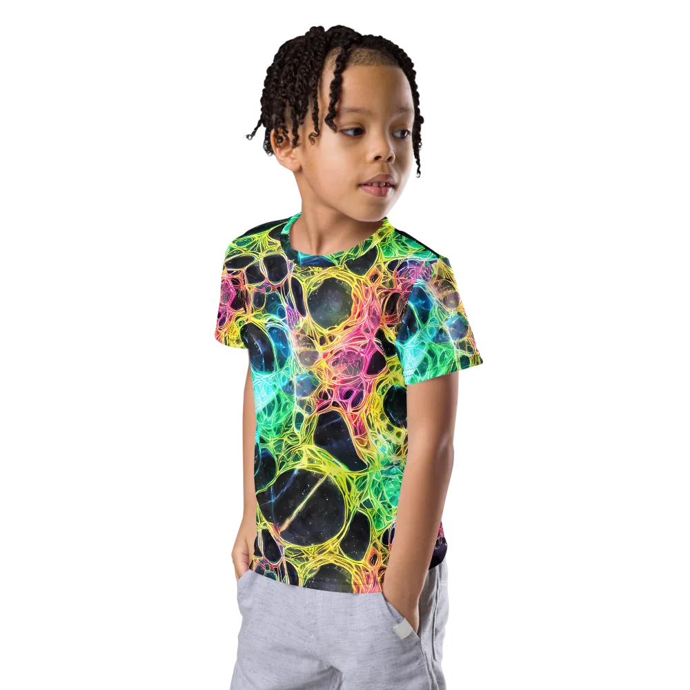 Neon Celestial Web on Kids Crew Neck T-Shirt — Left Front