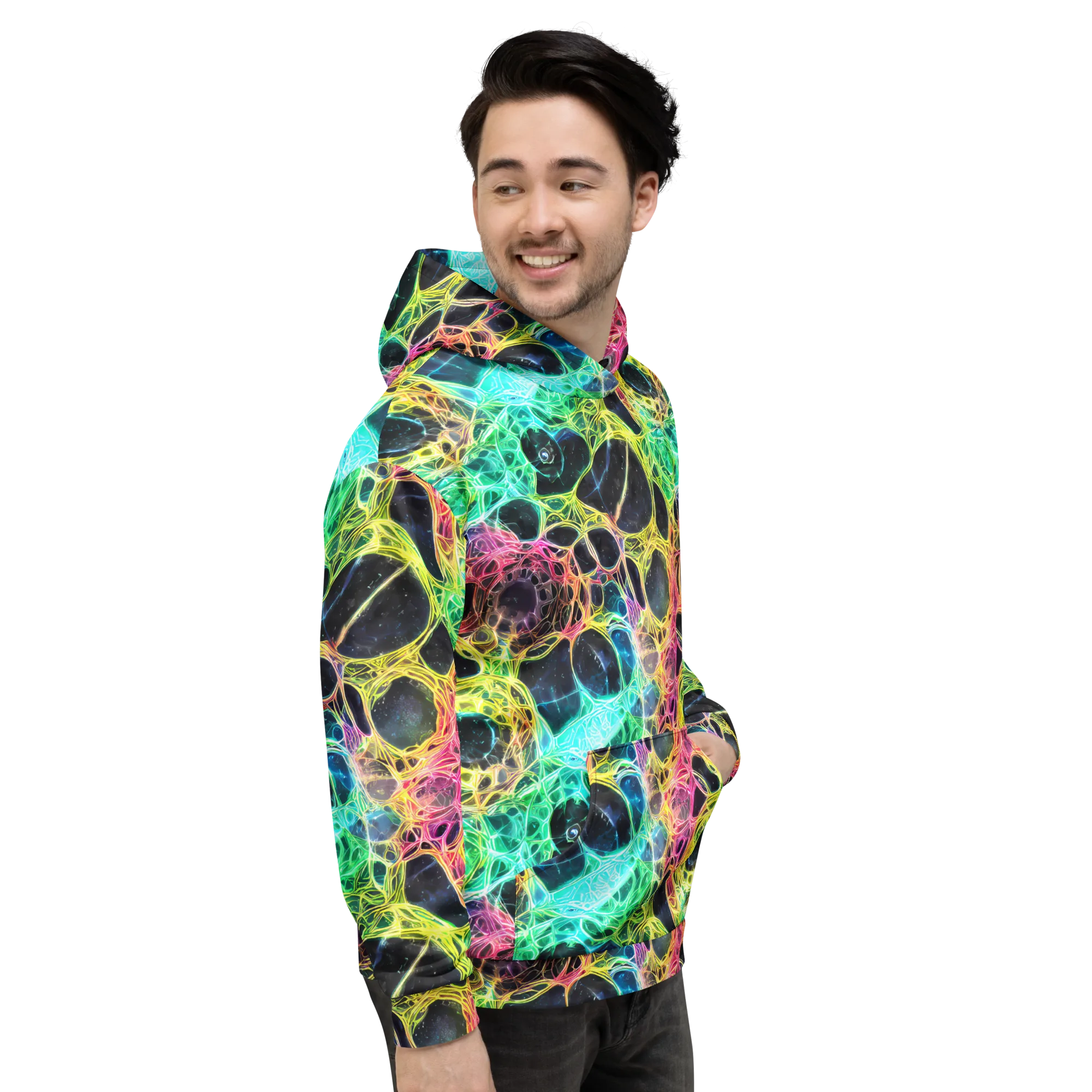 Neon Celestial Web on Hoodie — Right